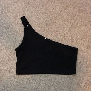 Emma and Sam BLACK one shoulder ring crop top